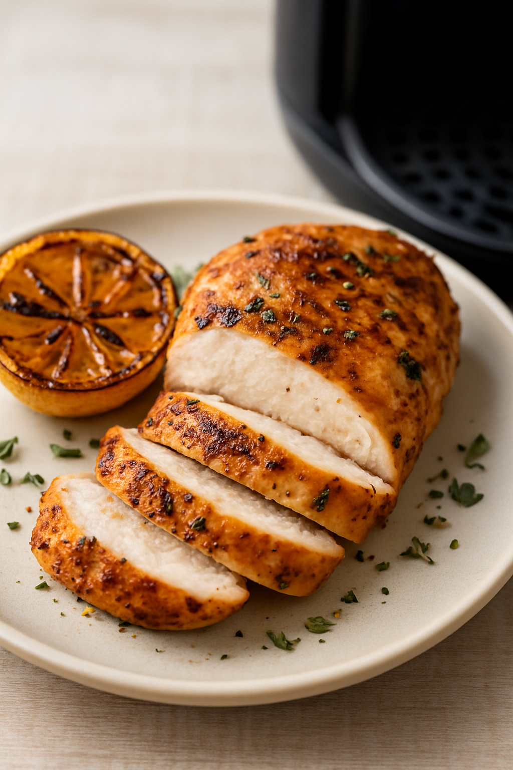 Air Fryer Chicken Breast with Charred Lemon & Oregano