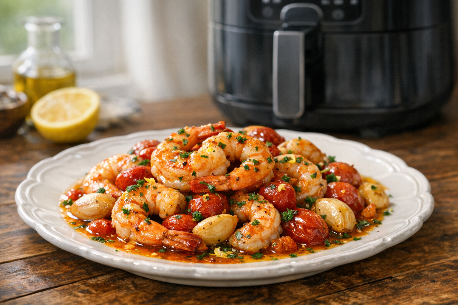 Air Fryer Shrimp with Tomato Garlic Confit