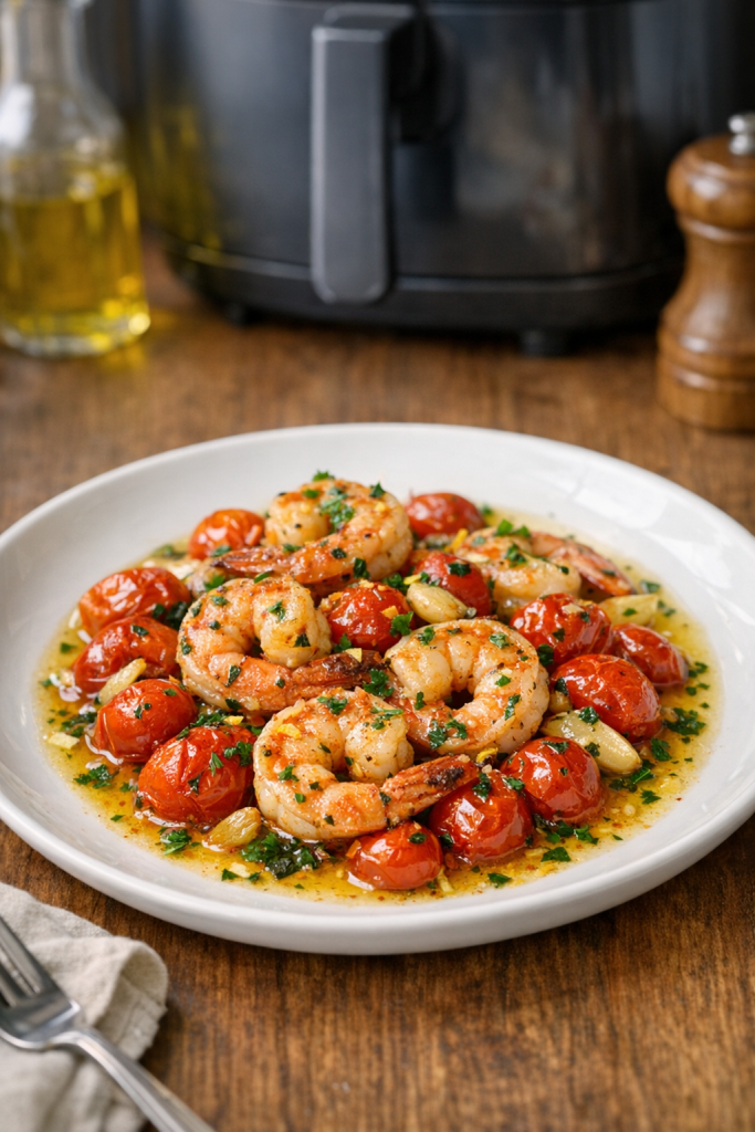 Air Fryer Shrimp with Tomato Garlic Confit