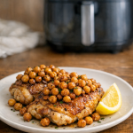 Air Fryer Chicken Thighs with Crispy Chickpea Topping