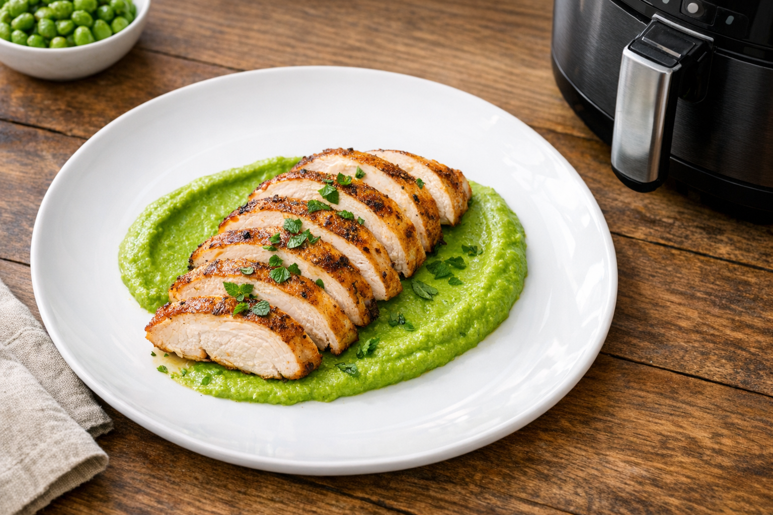 Air Fryer Chicken Breast with Spring Pea Puree