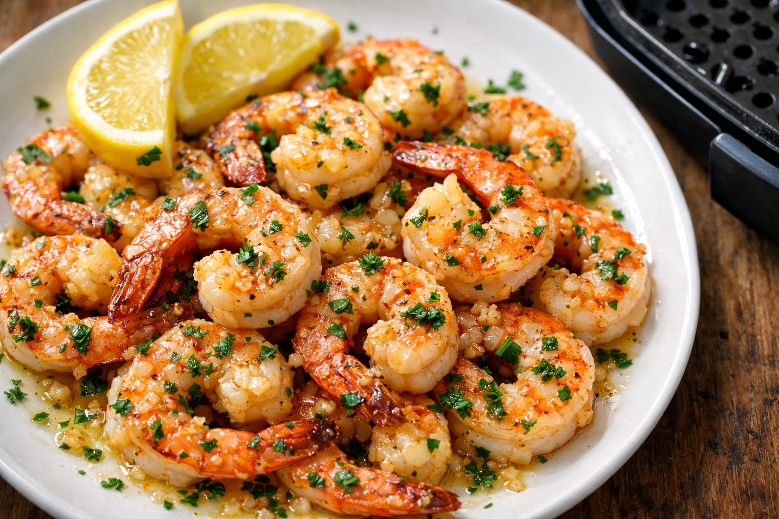 Air Fryer Garlic Butter Shrimp with Lemon & Parsley