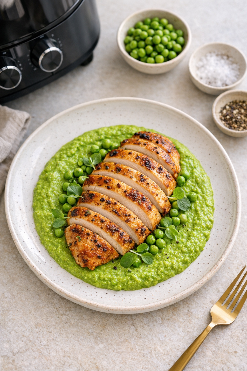 Air Fryer Chicken Breast with Spring Pea Puree