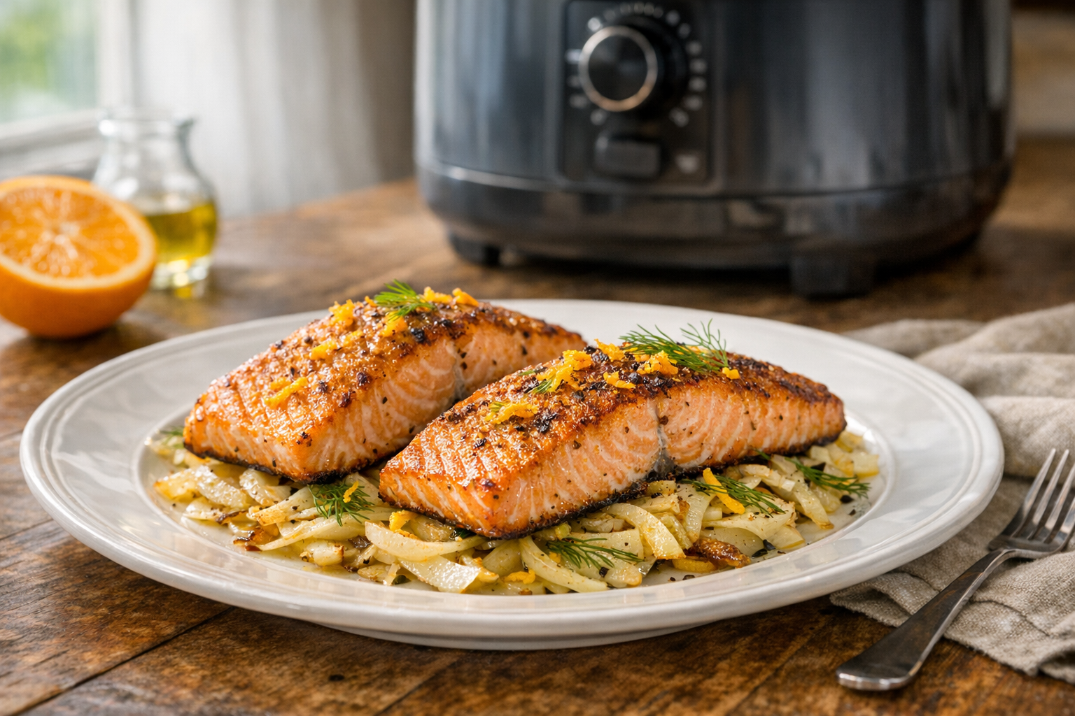 Air Fryer Salmon with Fennel and Orange Zest