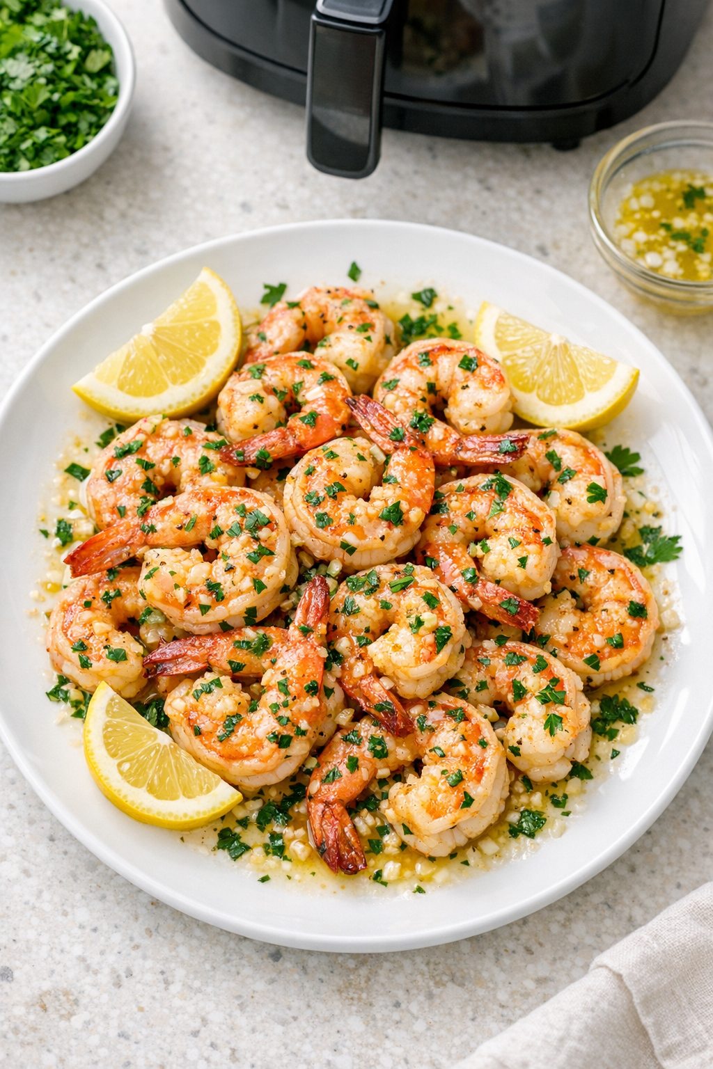 Air Fryer Garlic Butter Shrimp with Lemon & Parsley