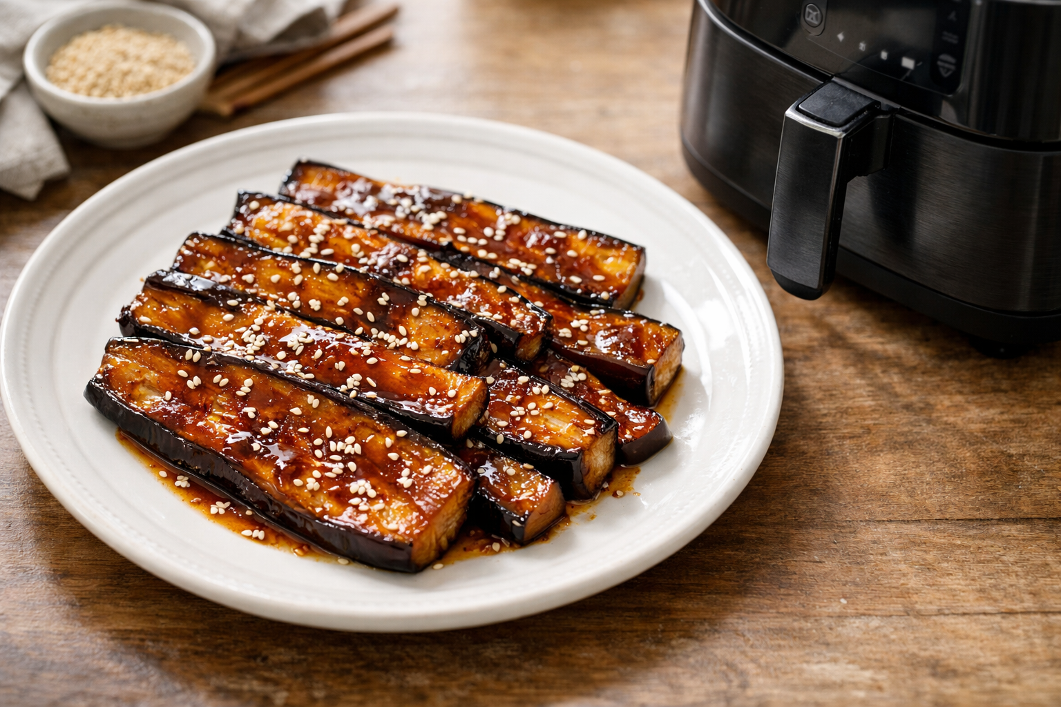 Air Fryer Miso Glazed Eggplant with Sesame Seeds