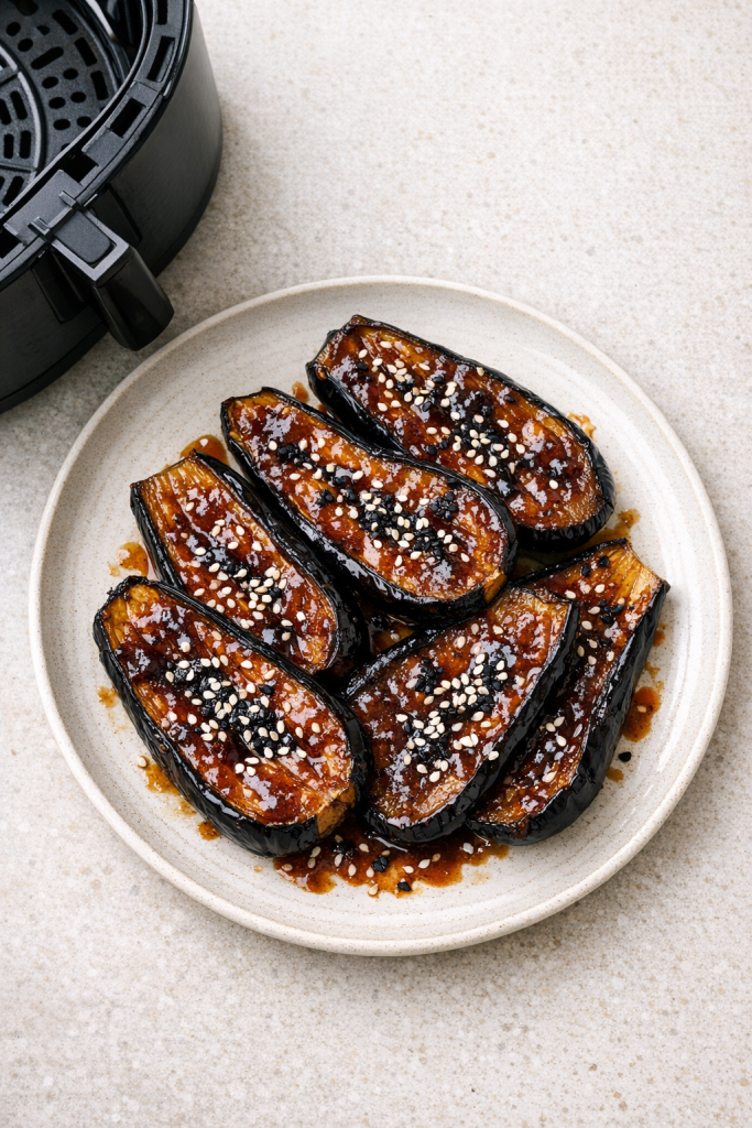 Air Fryer Miso Glazed Eggplant with Sesame Seeds