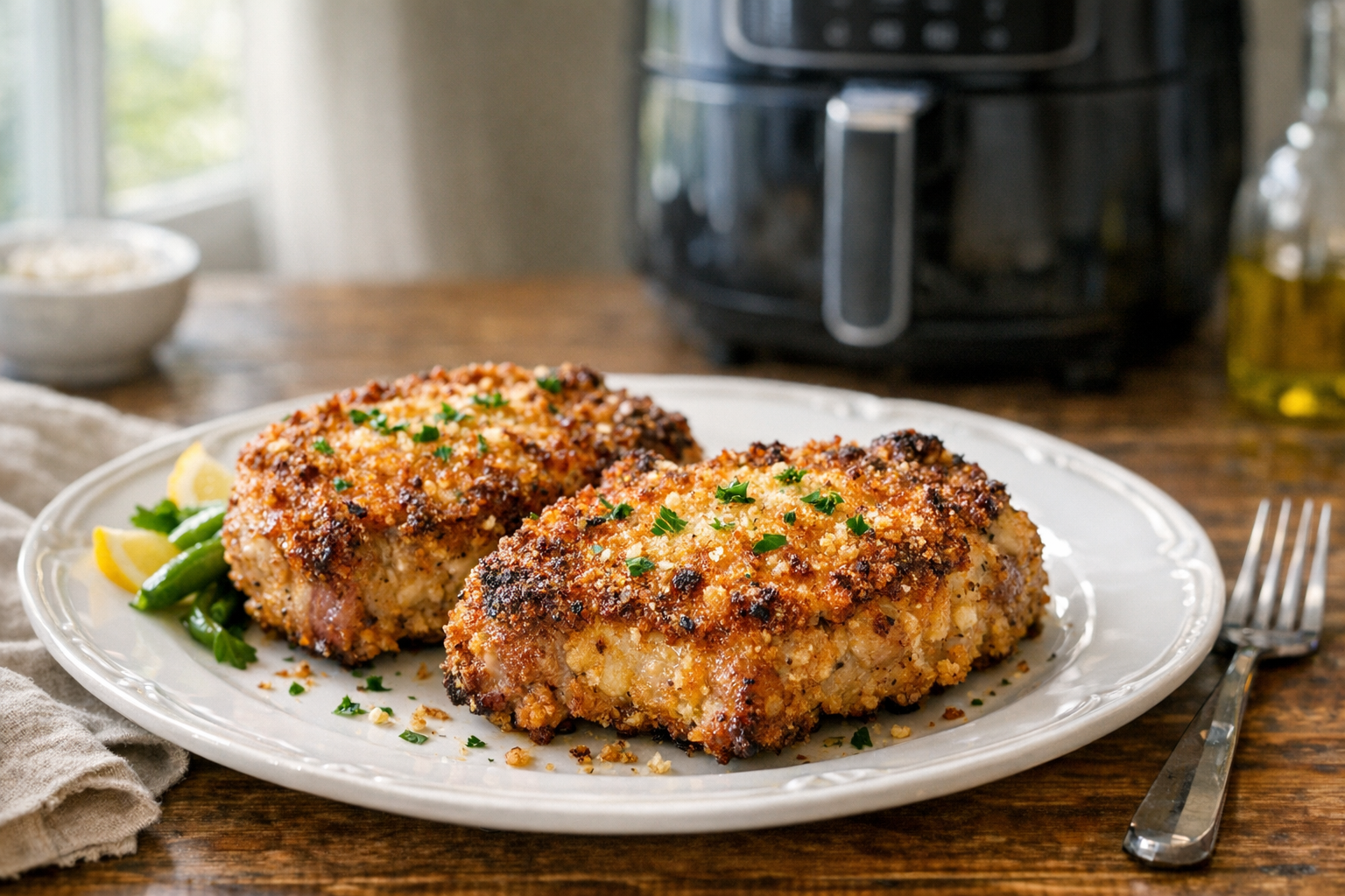 Air Fryer Crispy Pork Chops with Parmesan Crust