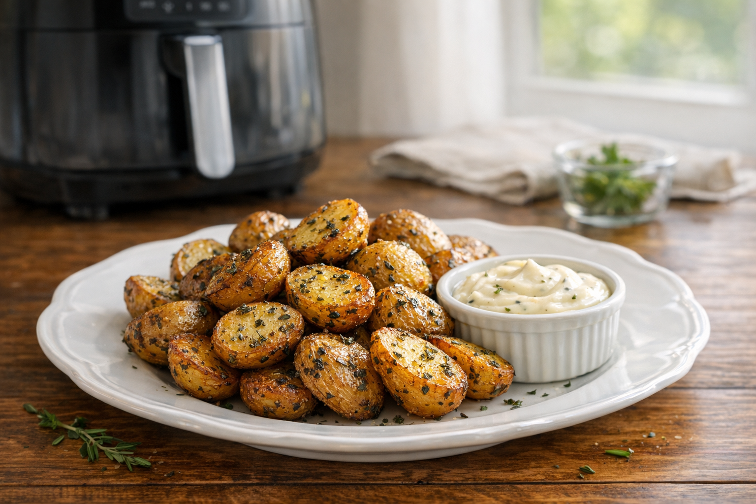 Air Fryer Herb Roasted Baby Potatoes + Aioli
