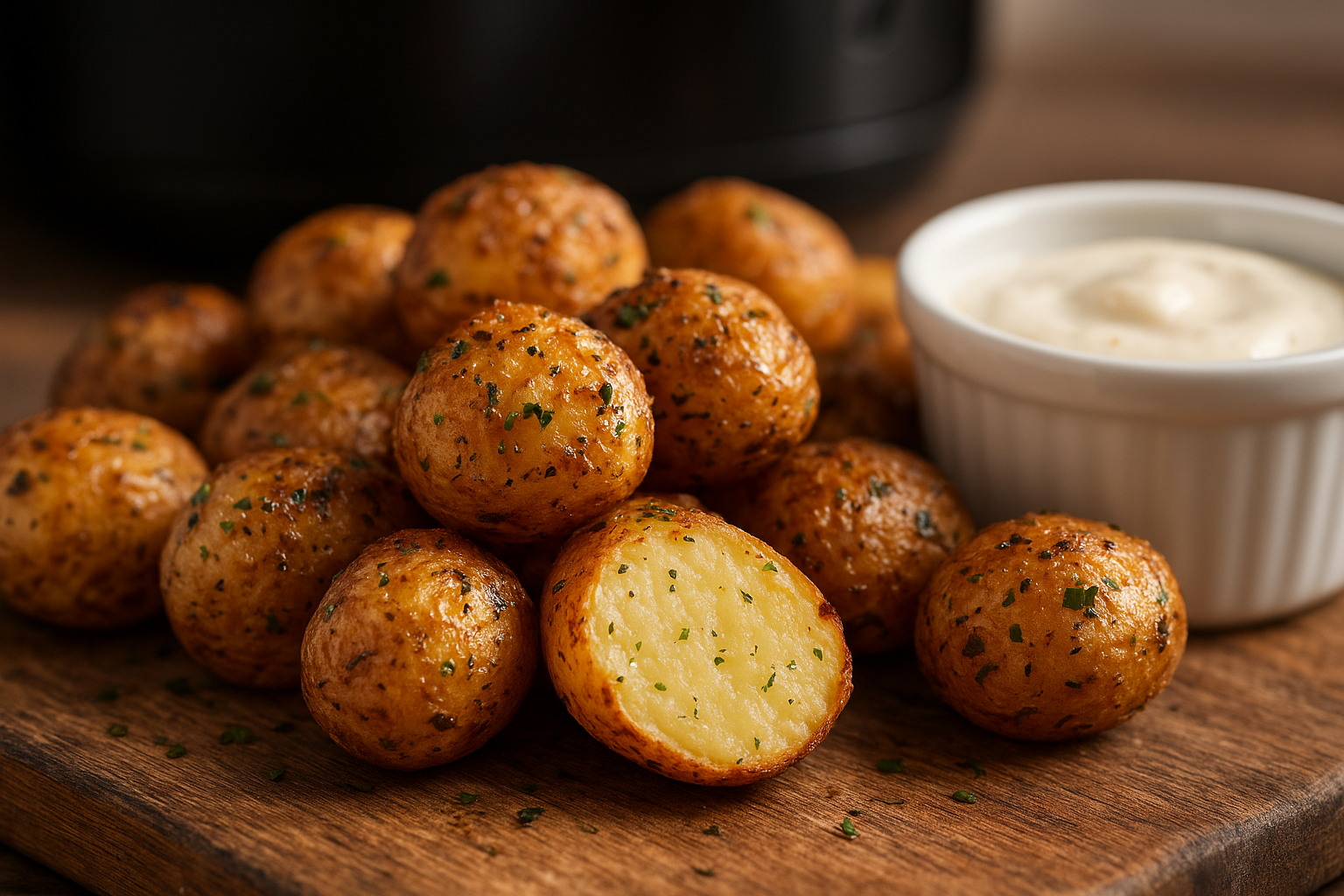 Air Fryer Herb Roasted Baby Potatoes + Aioli