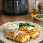 Air Fryer Panko Crusted Cod with Lemon Dill Sauce Air Fryer Panko Crusted Cod with Lemon Dill Sauce