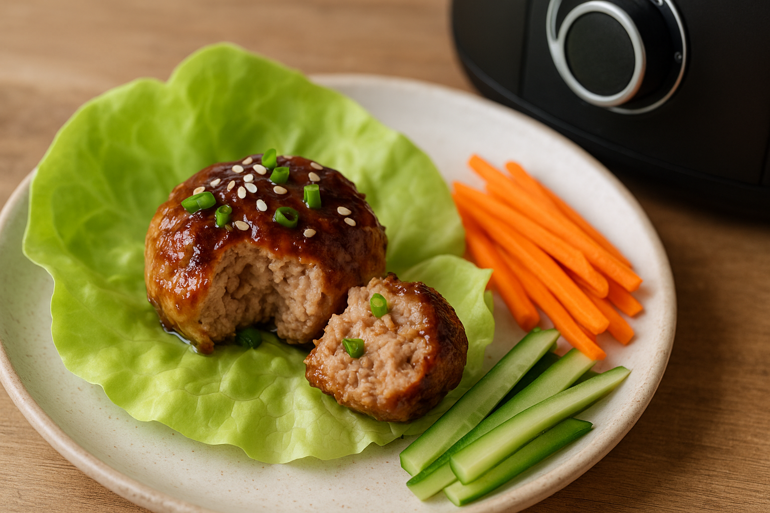 Air Fryer Chicken Meatball Lettuce Cups with Hoisin