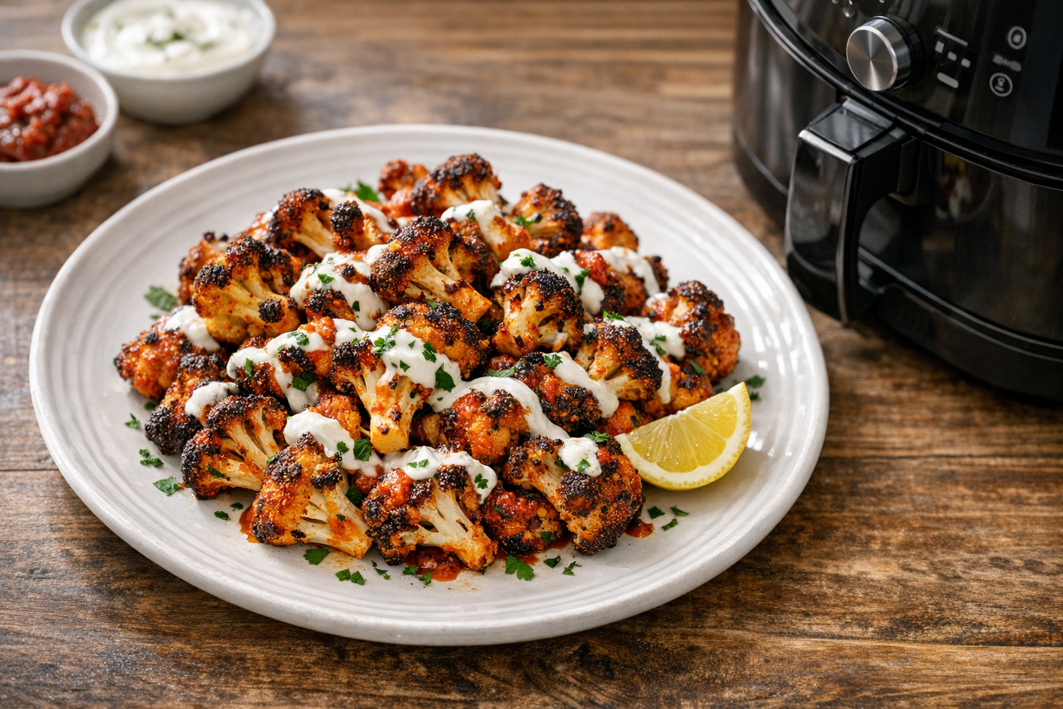 Air Fryer Harissa Cauliflower with Yogurt Drizzle