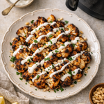 Air Fryer Harissa Roasted Cauliflower with Yogurt Drizzle