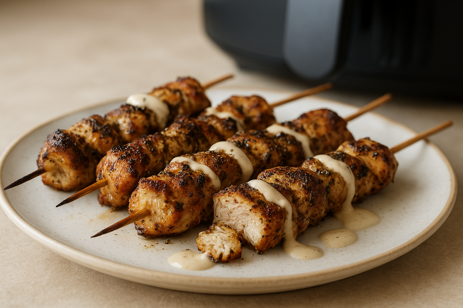 Air Fryer Zaatar Chicken Skewers with Tahini