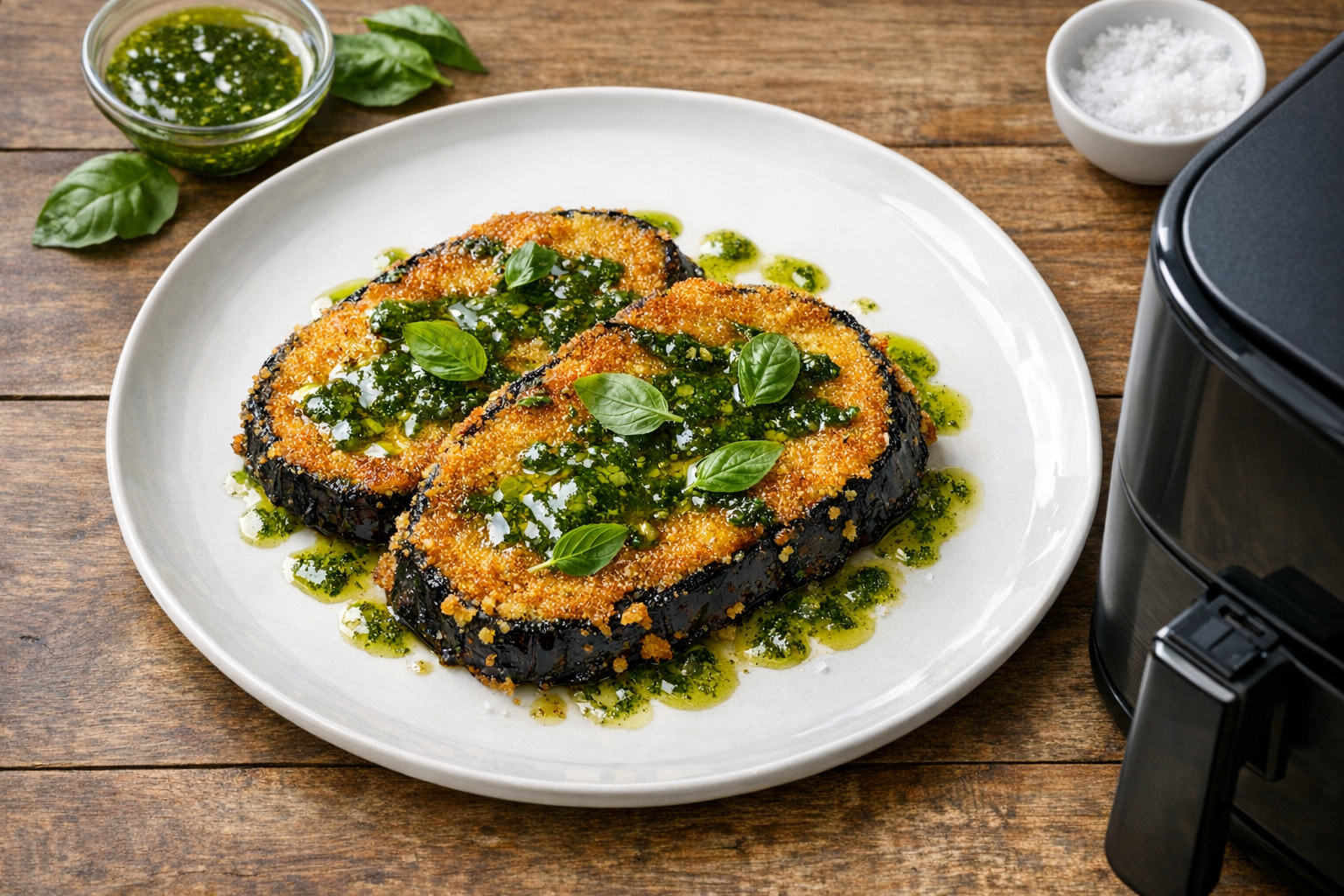 Air Fryer Polenta Crusted Eggplant Steaks