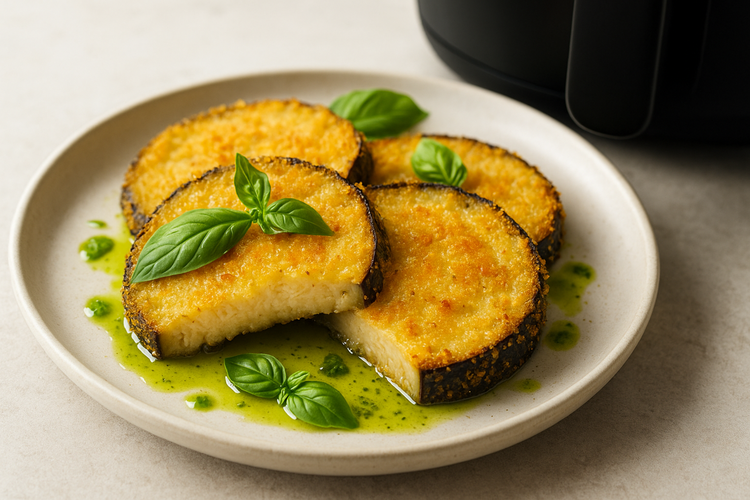 Air Fryer Polenta Crusted Eggplant Steaks