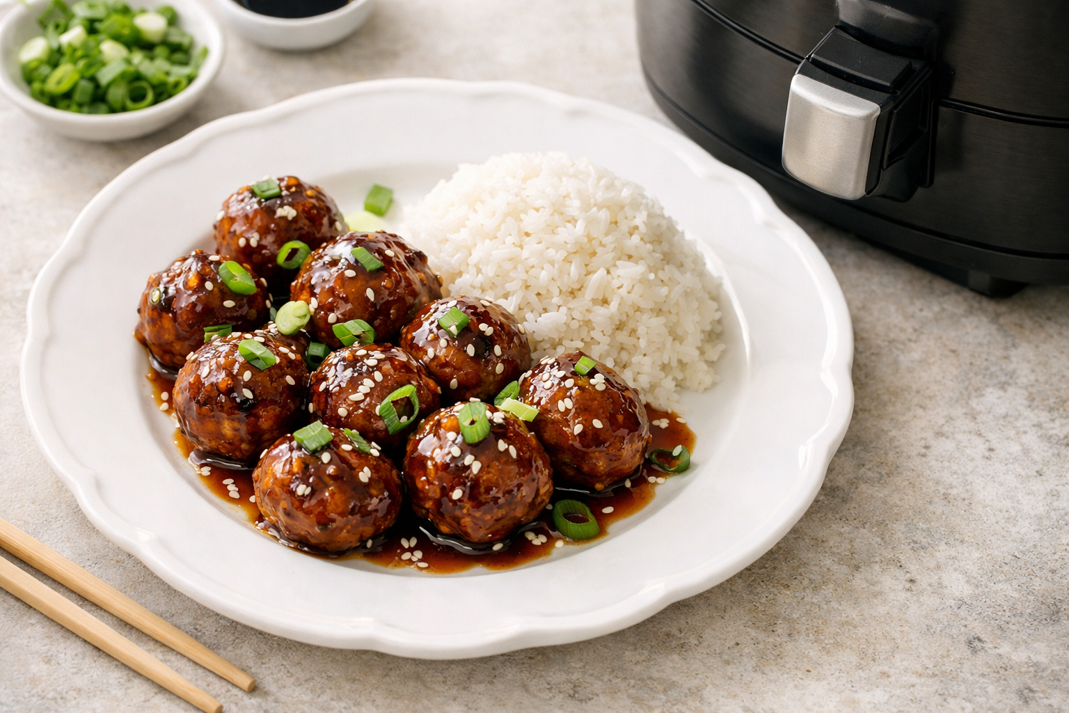 Air Fryer Ginger Soy Glazed Turkey Meatballs