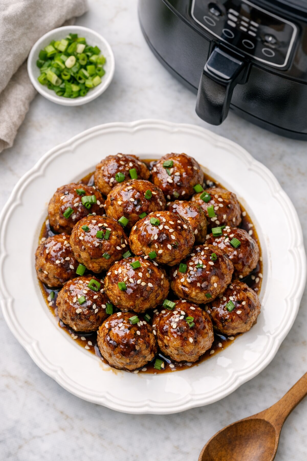 Air Fryer Ginger Soy Glazed Turkey Meatballs