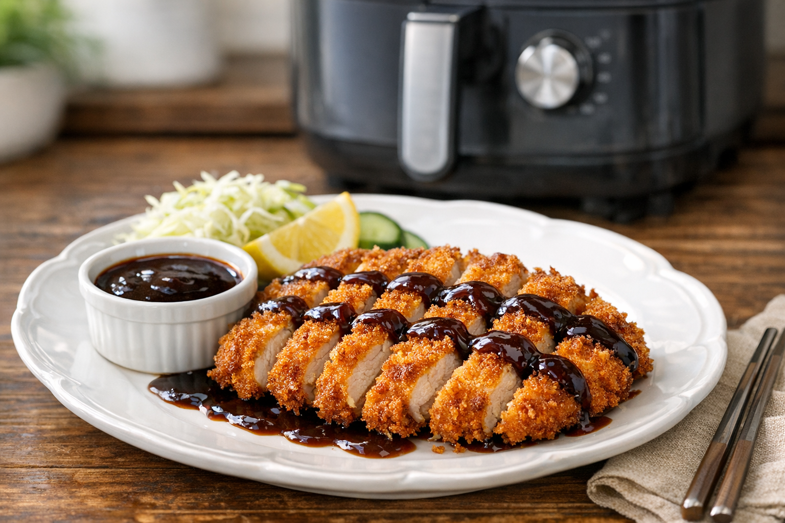 Air Fryer Chicken Katsu with Tonkatsu-Style Sauce