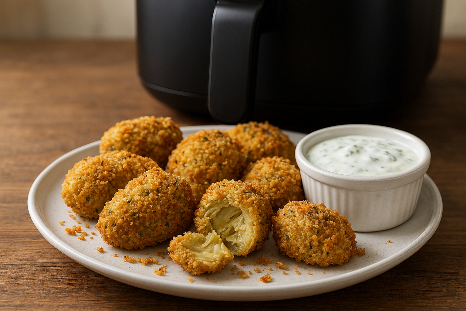 Air Fryer Crispy Artichoke Hearts with Garlic Dip