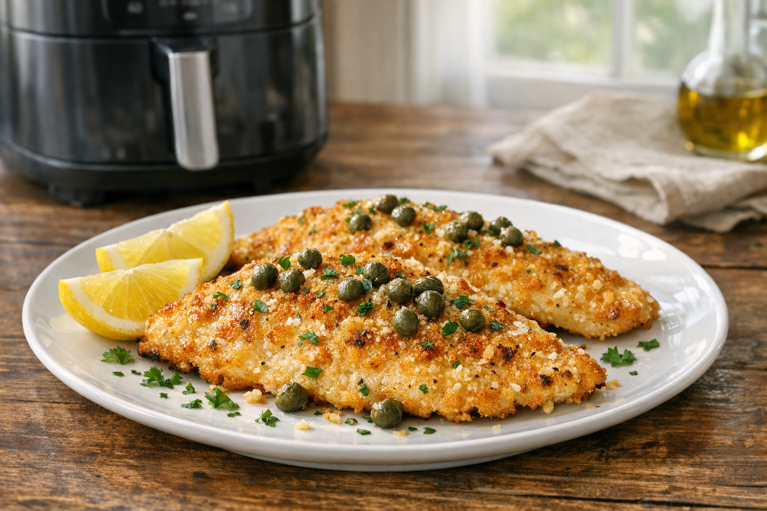 Air Fryer Parmesan Crusted Tilapia with Capers