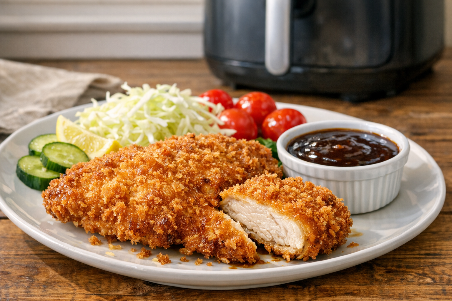 Air Fryer Chicken Katsu with Tonkatsu-Style Sauce