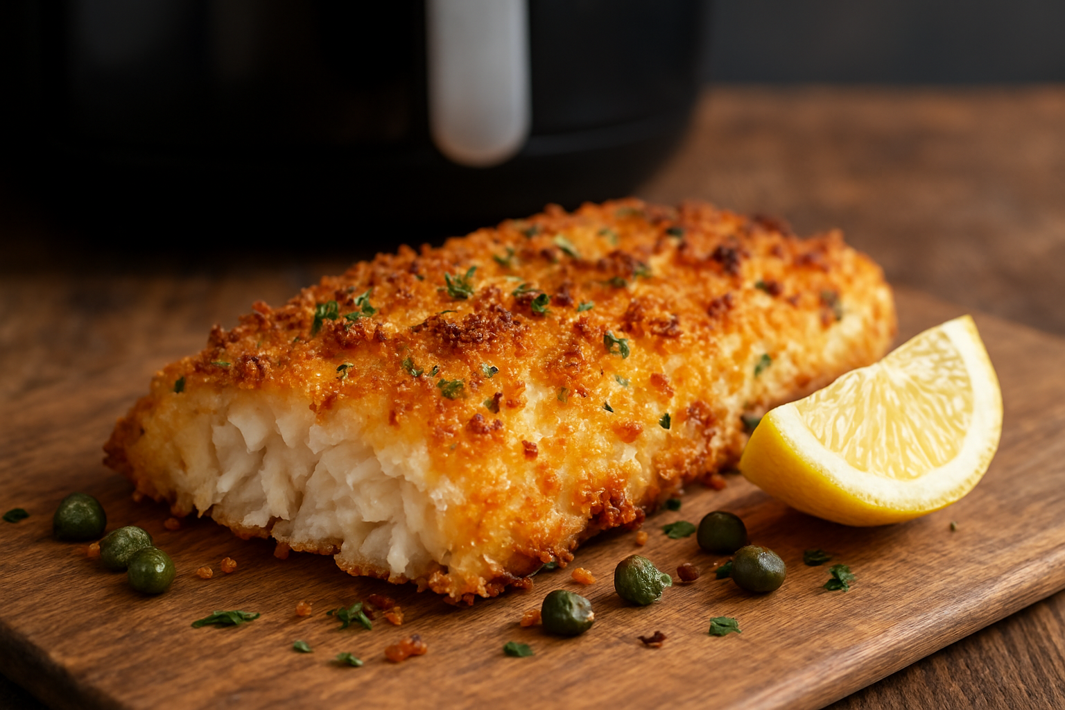 Air Fryer Parmesan Crusted Tilapia with Capers