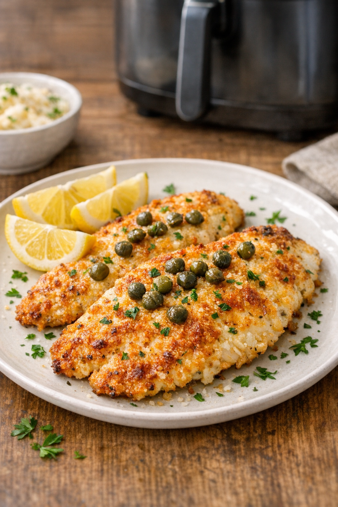 Air Fryer Parmesan Crusted Tilapia with Capers