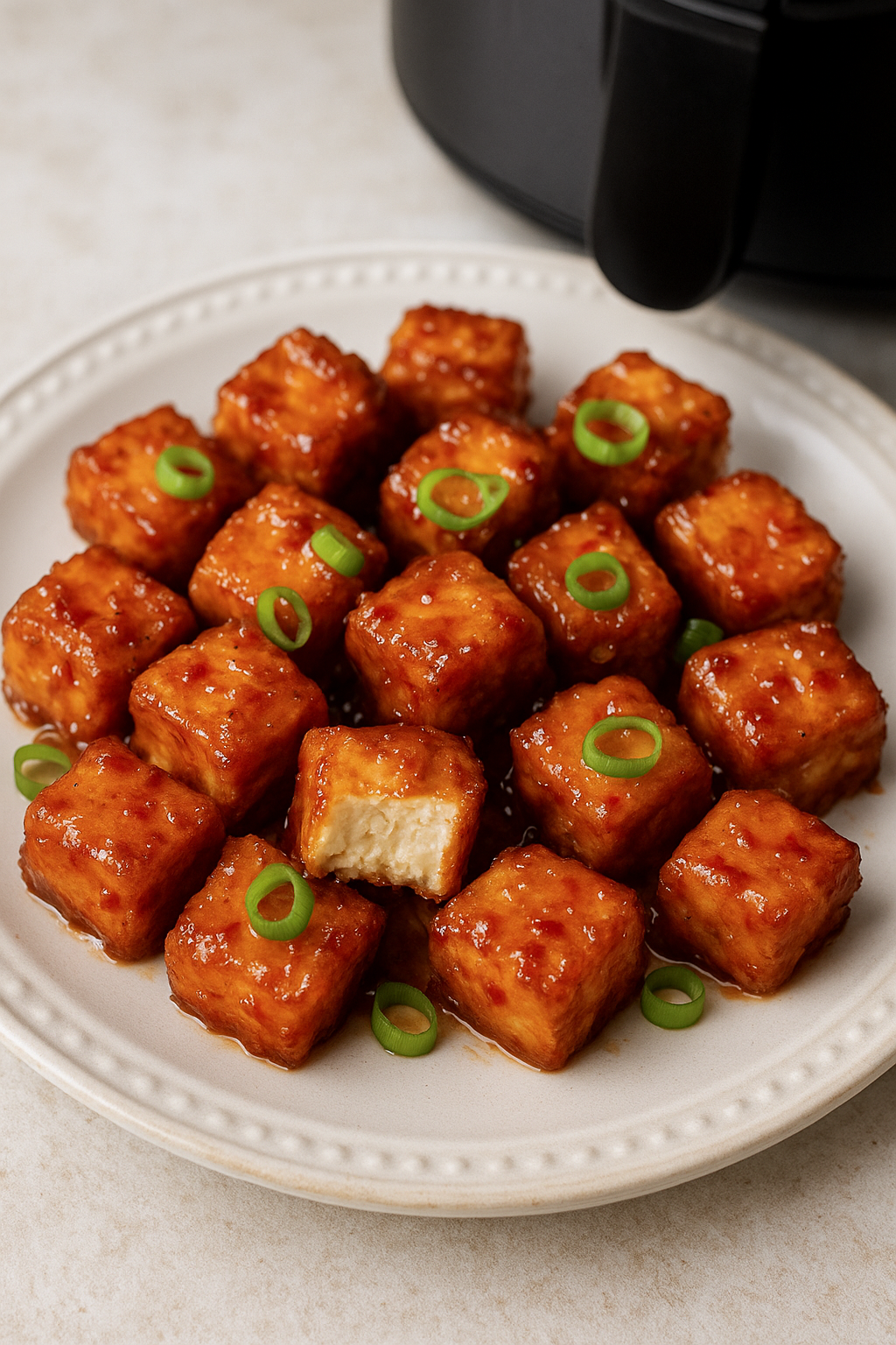 Air Fryer Sweet Chili Tofu Bites with Scallions