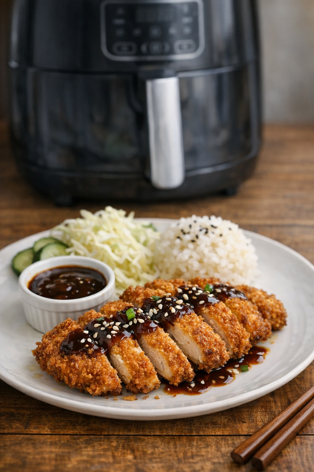 Air Fryer Chicken Katsu with Tonkatsu-Style Sauce
