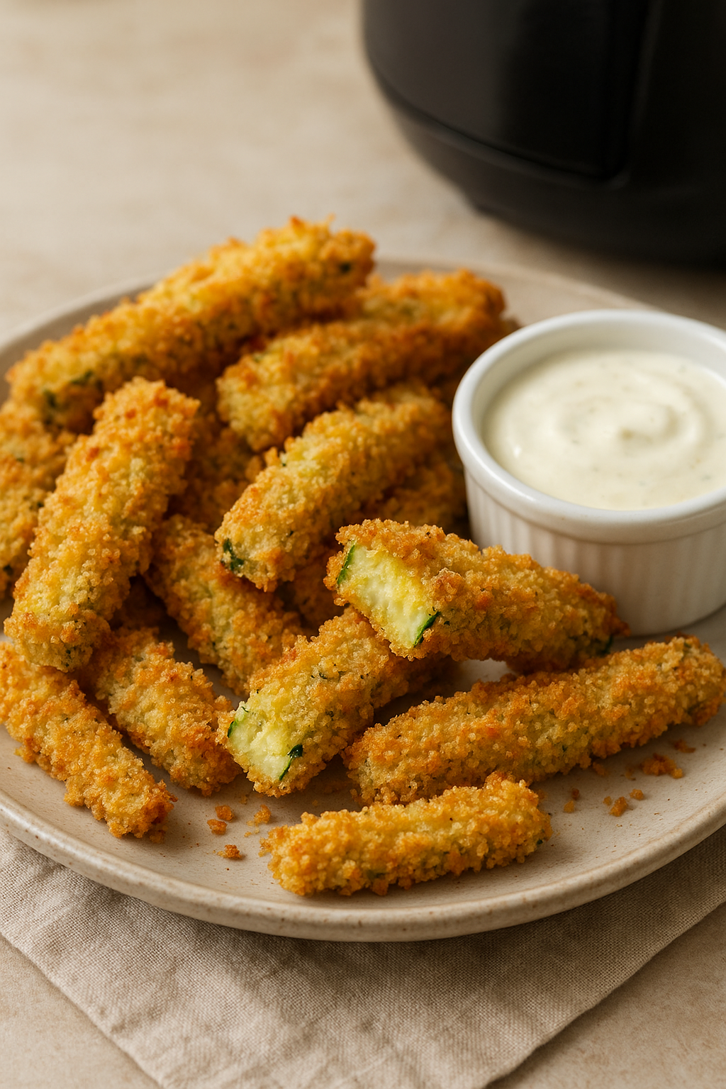 Air Fryer Crispy Zucchini Fries with Lemon Yogurt Sauce