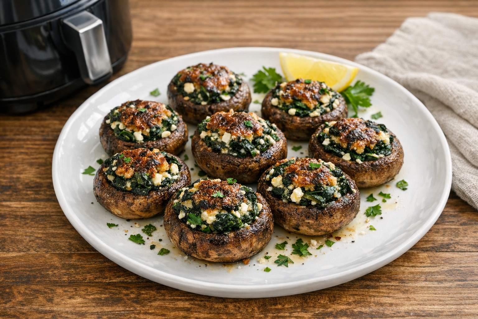 Air Fryer Spinach and Feta Stuffed Mushrooms