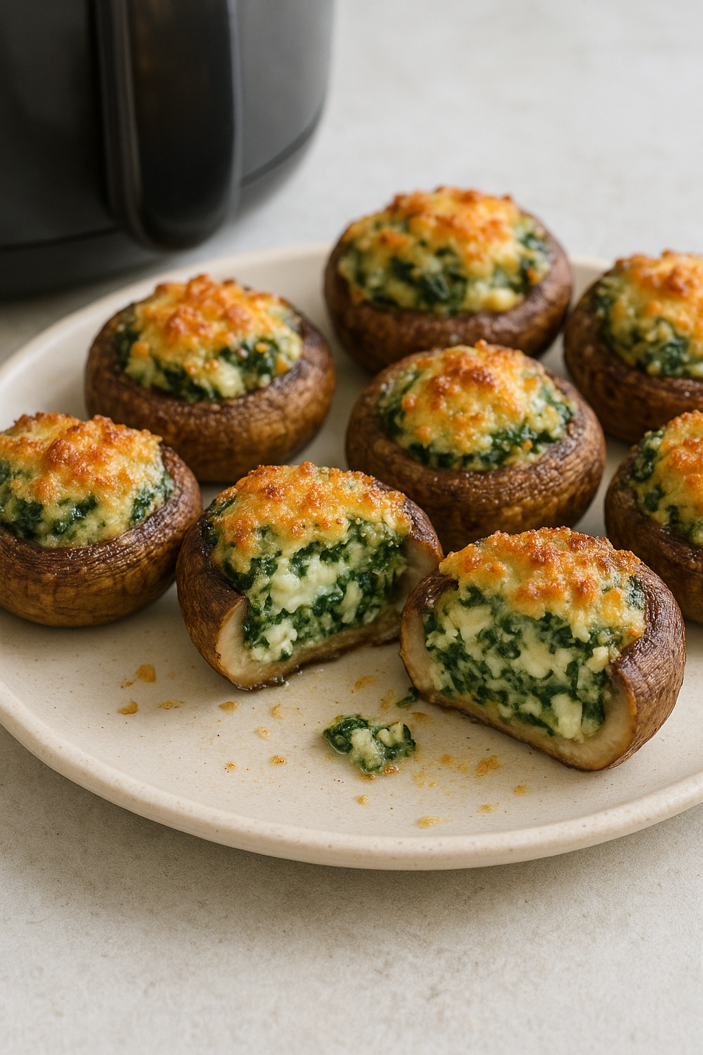 Air Fryer Spinach and Feta Stuffed Mushrooms