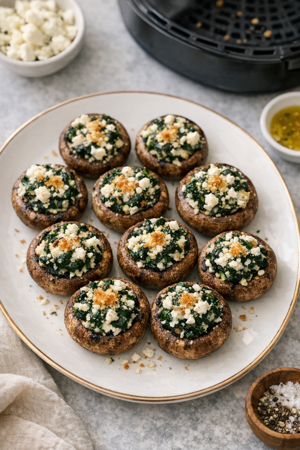 Air Fryer Spinach and Feta Stuffed Mushrooms