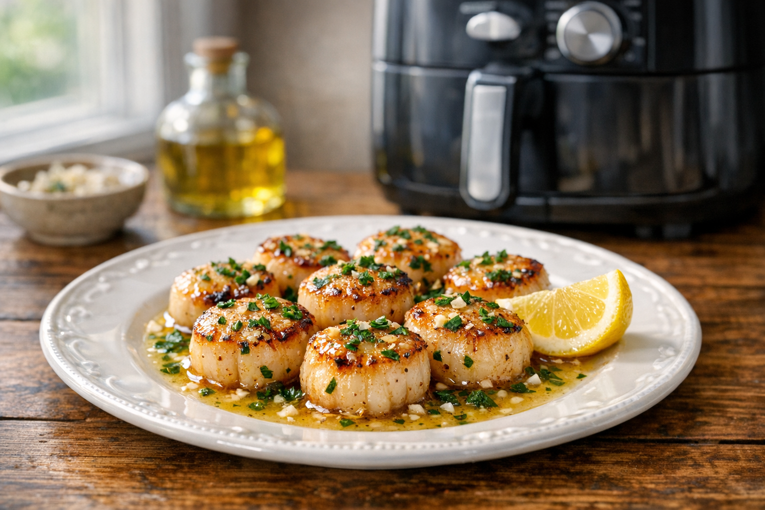 Air Fryer Garlic Butter Scallops with Parsley