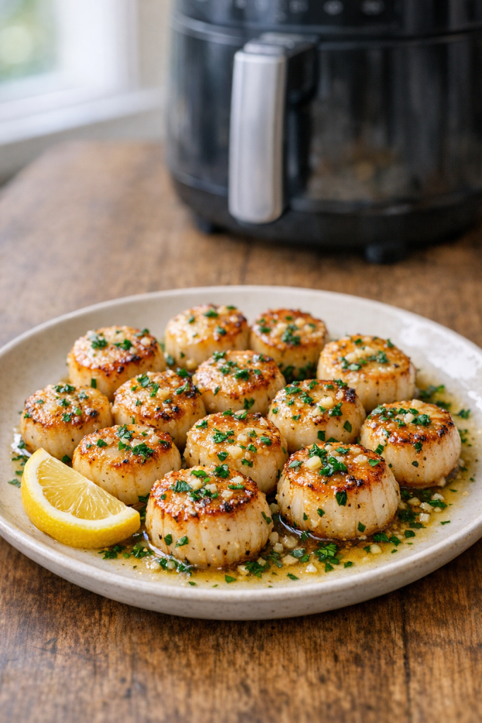 Air Fryer Garlic Butter Scallops with Parsley