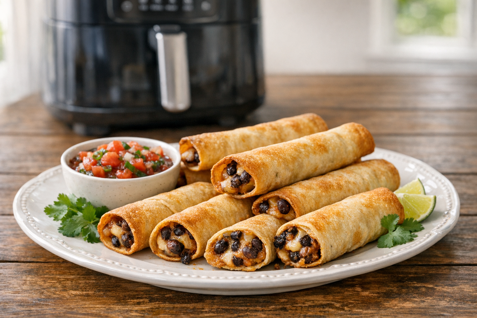 Air Fryer Smoky Black Bean Taquitos (Crispy)