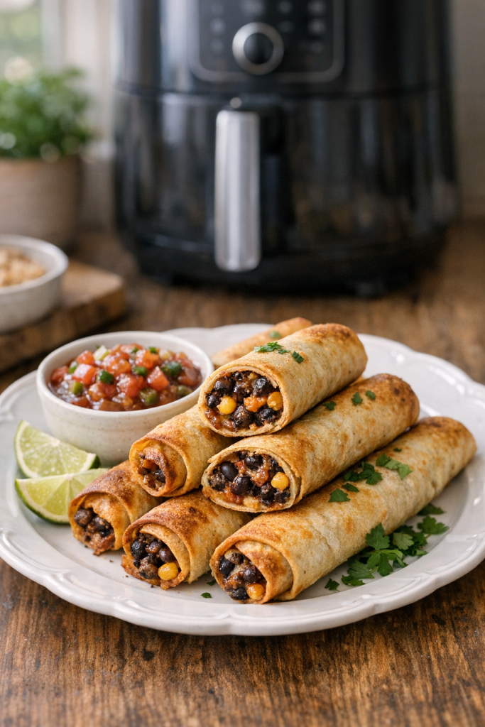 Air Fryer Smoky Black Bean Taquitos
