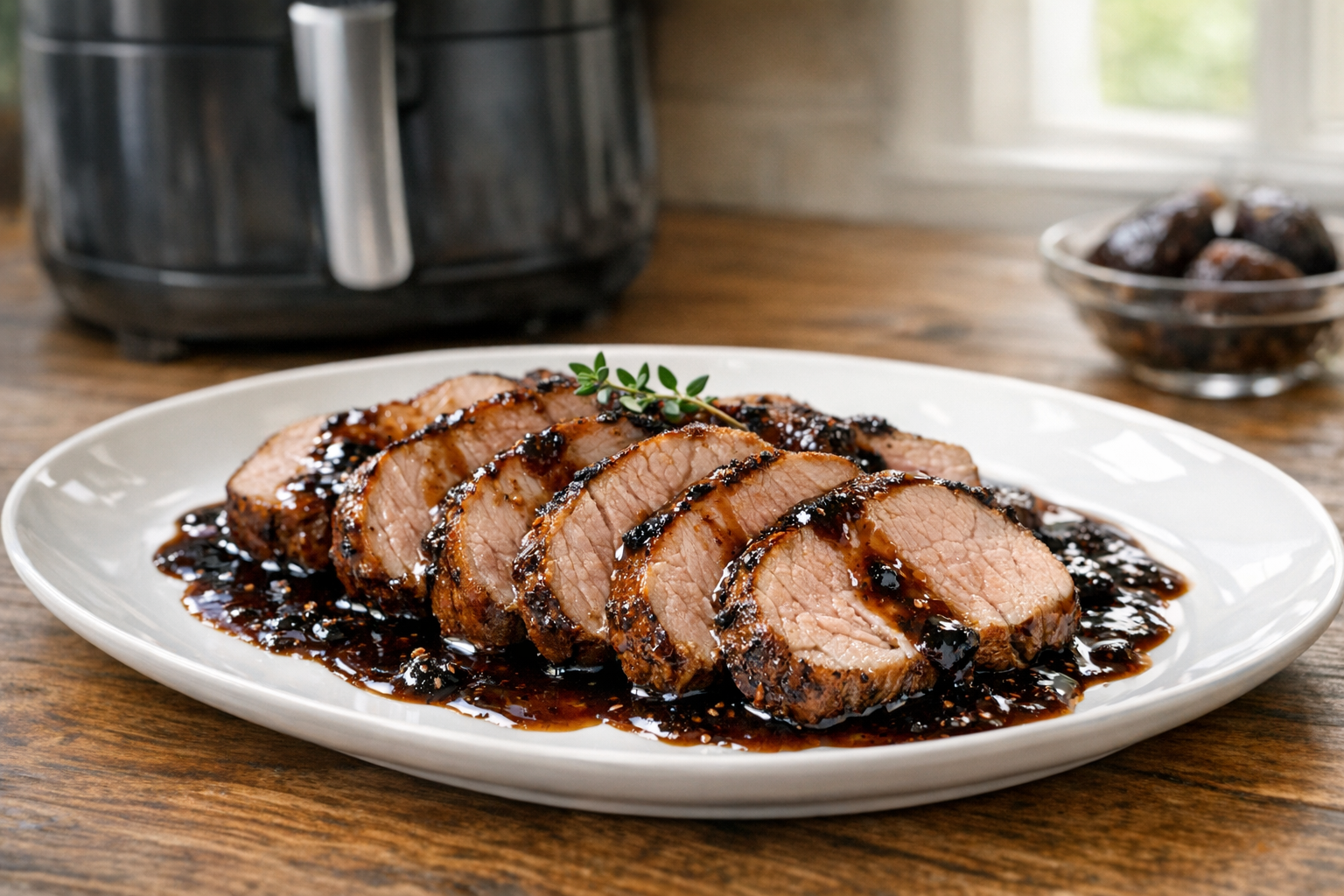 Air Fryer Pork Tenderloin with Fig Balsamic Reduction