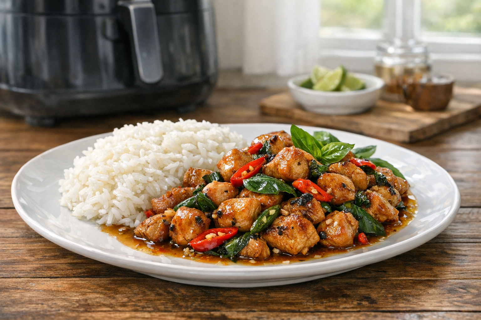 Air Fryer Thai Basil Chicken with Chili (Spicy & Fast)