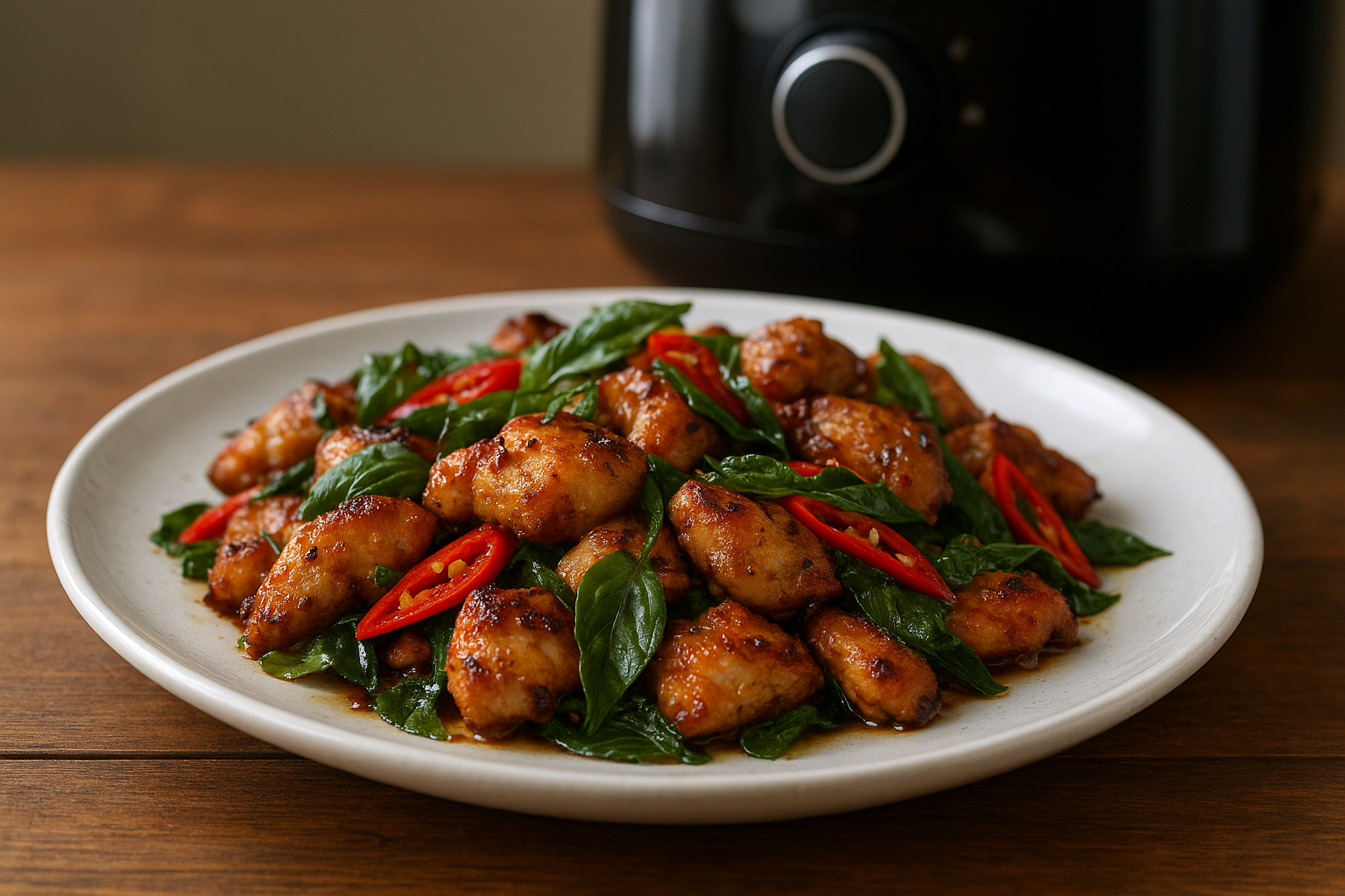 Air Fryer Thai Basil Chicken with Chili (Spicy & Fast)