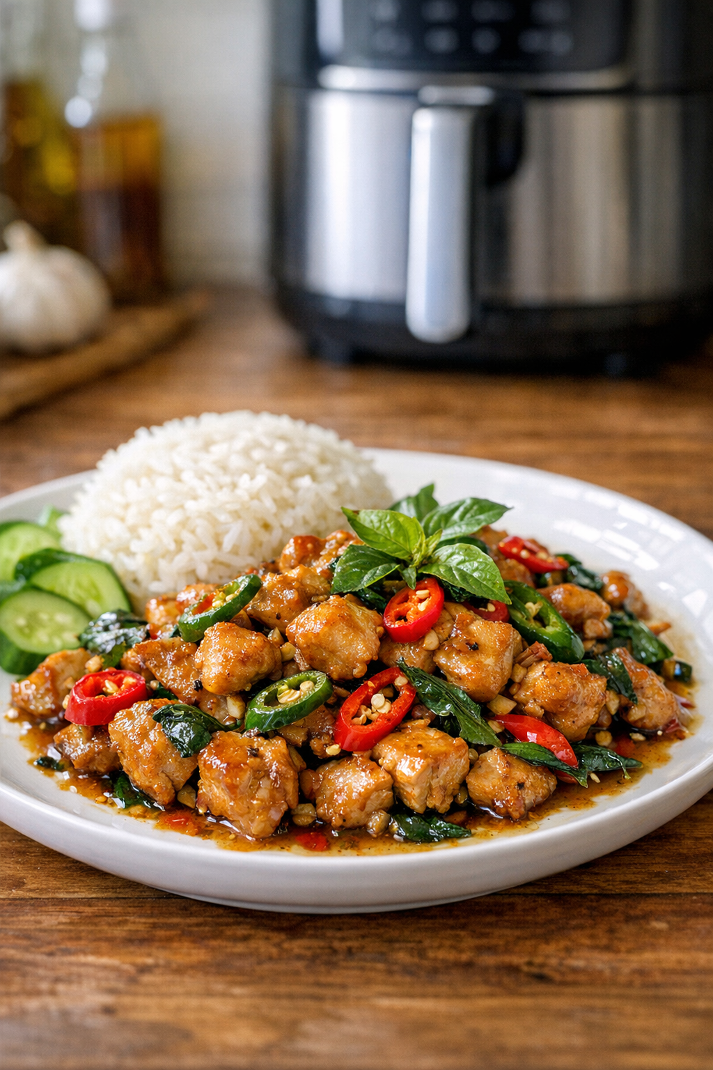 Air Fryer Thai Basil Chicken with Chili (Spicy & Fast)