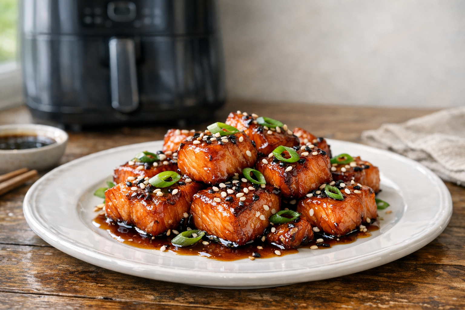 Air Fryer Teriyaki Salmon Bites (Sesame & Scallions)