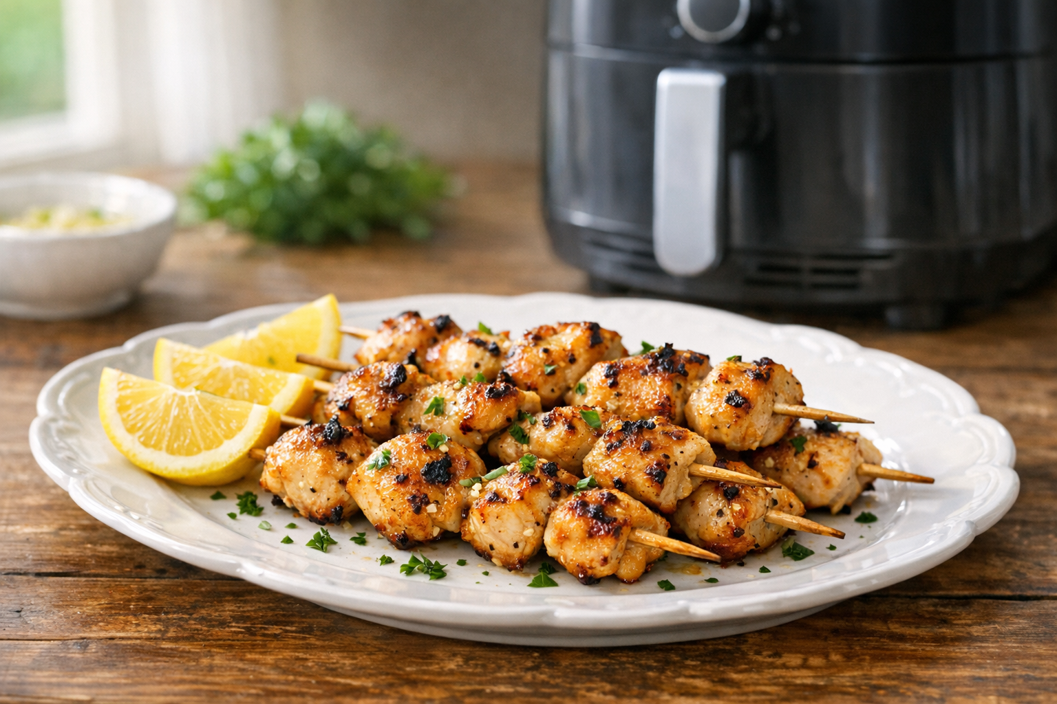 Air Fryer Garlic Lemon Chicken Skewers Recipe
