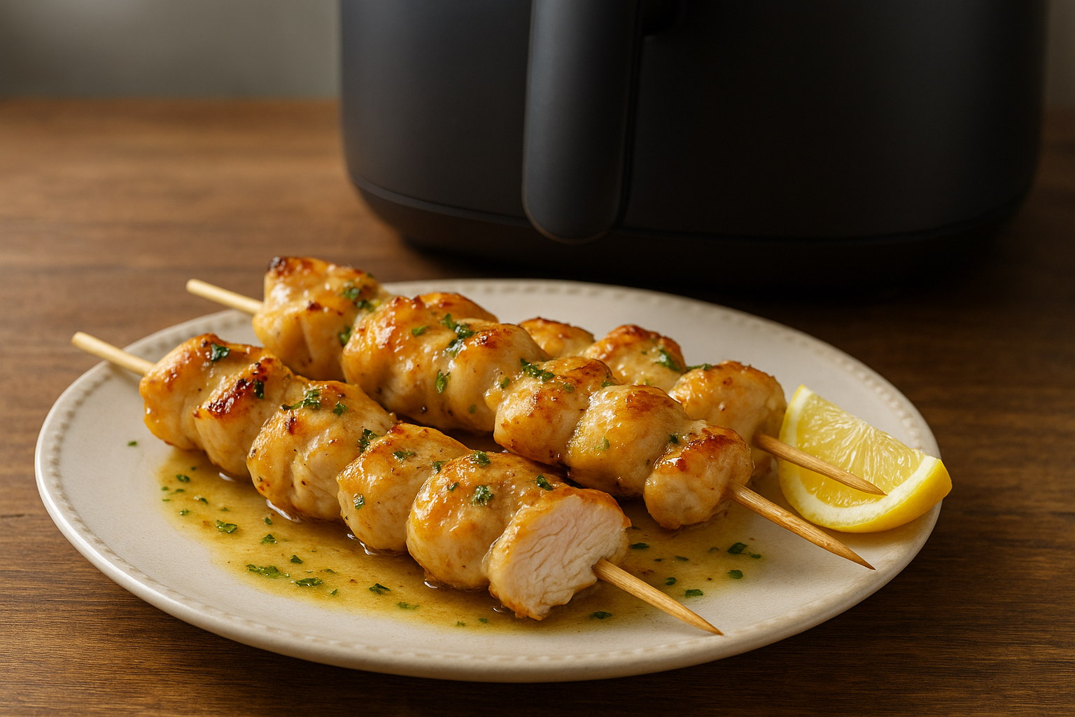 Air Fryer Garlic Lemon Chicken Skewers Recipe