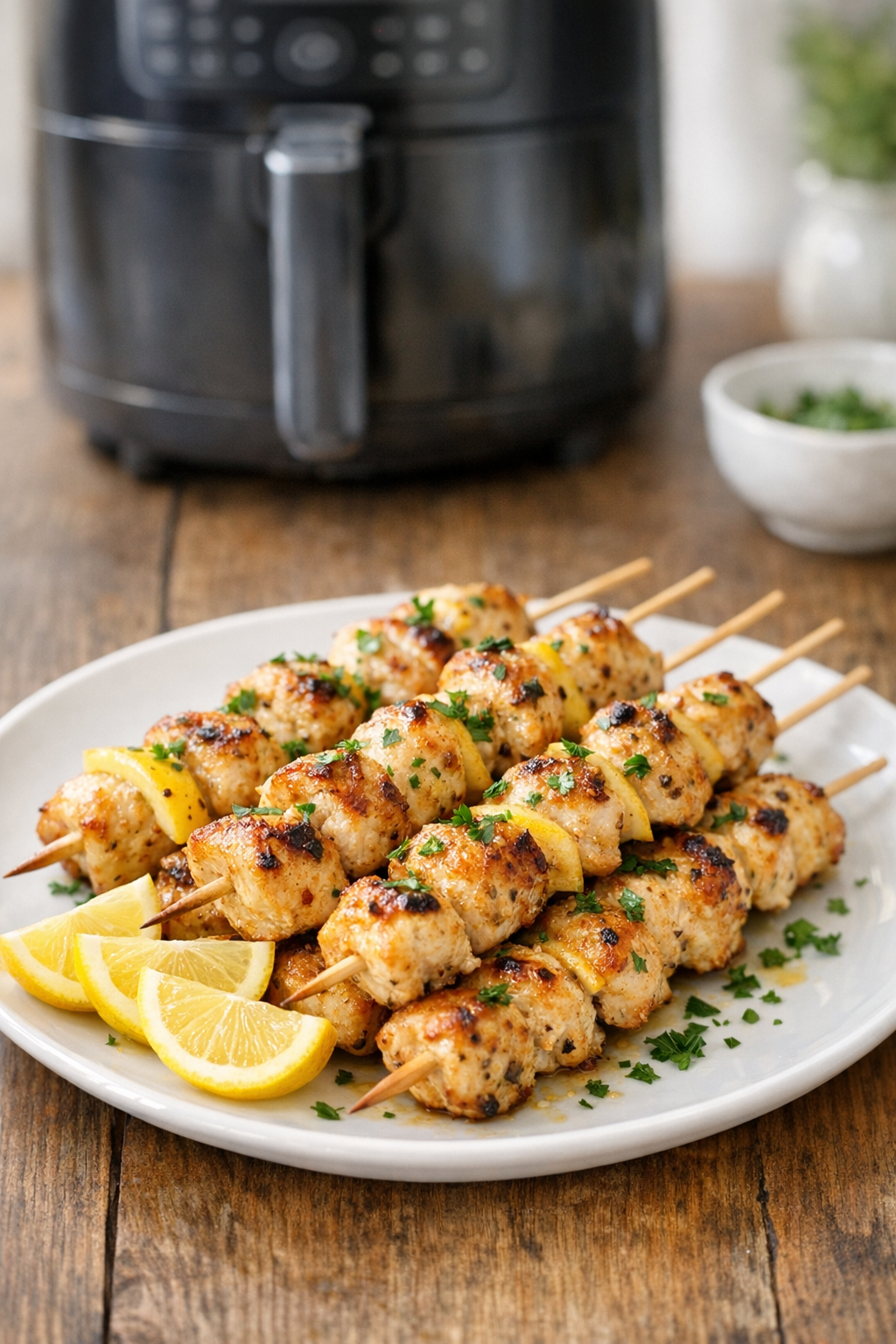 Air Fryer Garlic Lemon Chicken Skewers Recipe