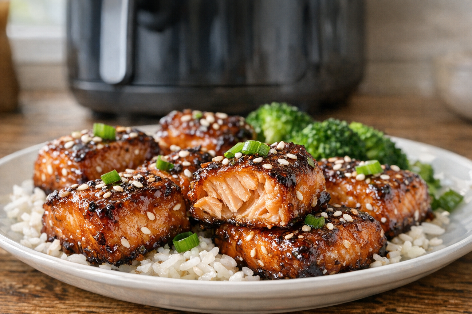 Air Fryer Teriyaki Salmon Bites (Sesame & Scallions)