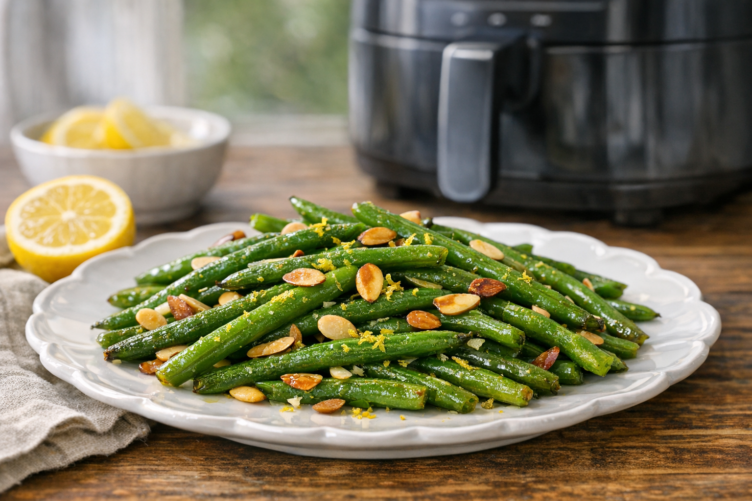 Air Fryer Lemon Garlic Green Beans Almondine