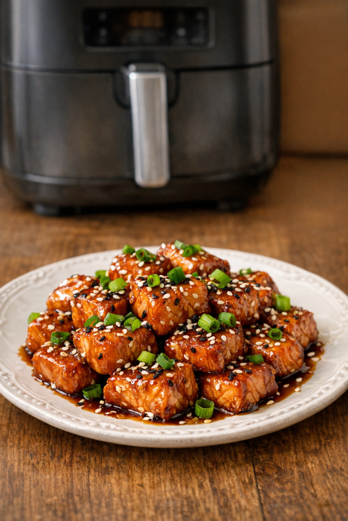 Air Fryer Teriyaki Salmon Bites with Sesame and Scallions